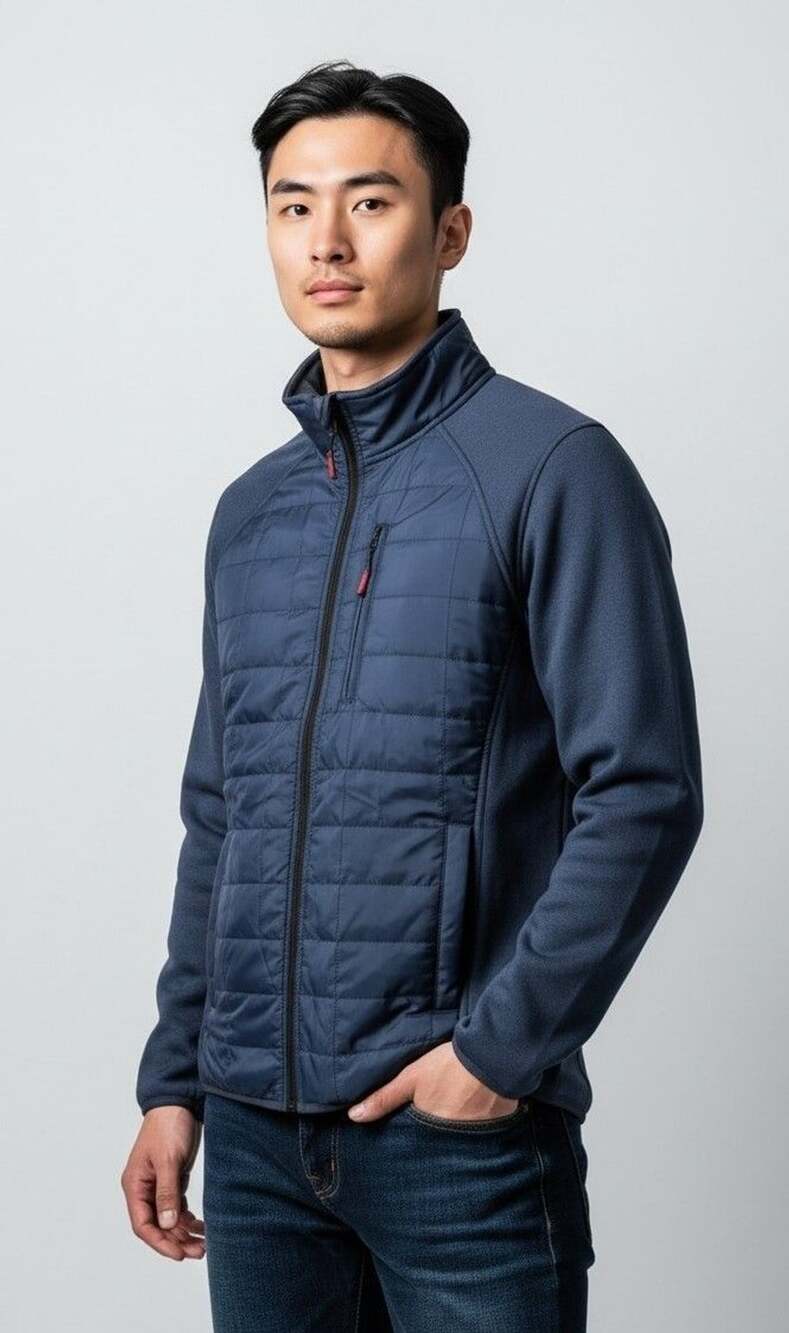 Orvis Quilted Full Zip Jacket Size M Blue Fleece